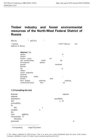 Timber Industry and Forest Environmental Resources of the North-West Federal District of Russia