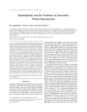 Haplodiploidy and the Evolution of Eusociality: Worker Reproduction