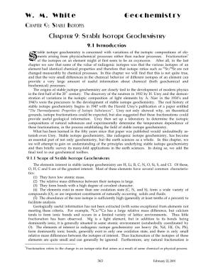 WM White Geochemistry Chapter 9: Stable Isotopes