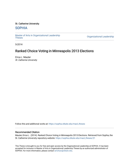 Ranked Choice Voting in Minneapolis 2013 Elections