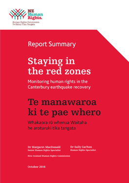 Staying in the Red Zones Te Manawaroa Ki Te Pae Whero