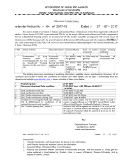 E-Tender Notice No :- 04 of 2017-18 Dated :- 27 - 07 – 2017
