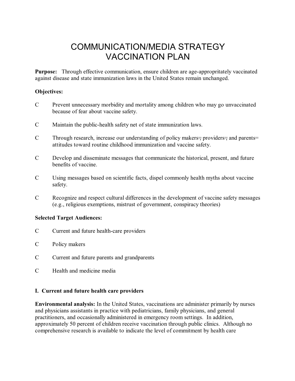 Communication/Media Strategy Vaccination Plan