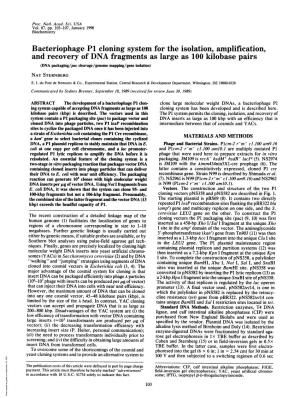 Bacteriophage P1 Cloning System for the Isolation, Amplification, And