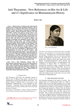 Jatti Thayamma - New References on Her Art & Life and It’S Significance on Bharatanatyam History