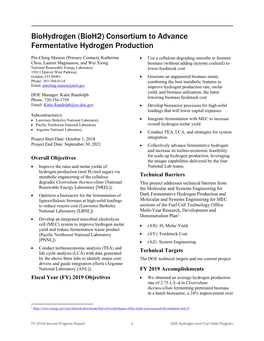 Biohydrogen (Bioh2) Consortium to Advance Fermentative Hydrogen Production