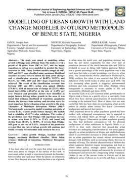 Modelling of Urban Growth with Land Change Modeler in Otukpo Metropolis of Benue State, Nigeria