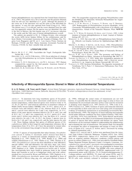 Infectivity of Microsporidia Spores Stored in Water at Environmental Temperatures