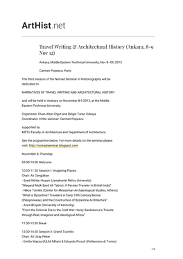 Travel Writing & Architectural History (Ankara, 8-9 Nov