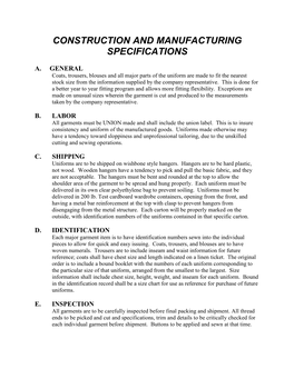 Construction and Manufacturing Specifications