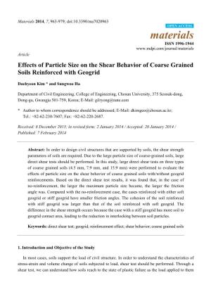 Effects of Particle Size on the Shear Behavior of Coarse Grained Soils Reinforced with Geogrid