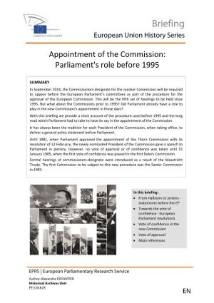 Appointment of the Commission: Parliament's Role Before 1995