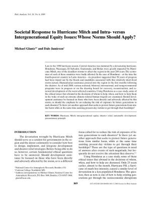 Societal Response to Hurricane Mitch and Intra- Versus Intergenerational Equity Issues: Whose Norms Should Apply?