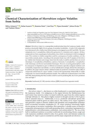 Chemical Characterization of Marrubium Vulgare Volatiles from Serbia