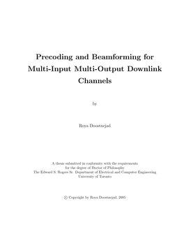 Precoding and Beamforming for Multi-Input Multi-Output Downlink Channels