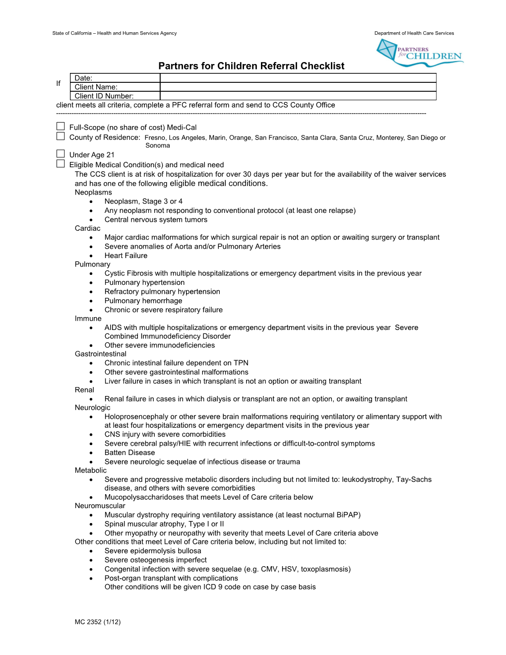 Palliative Care Waiver Referral Checklist