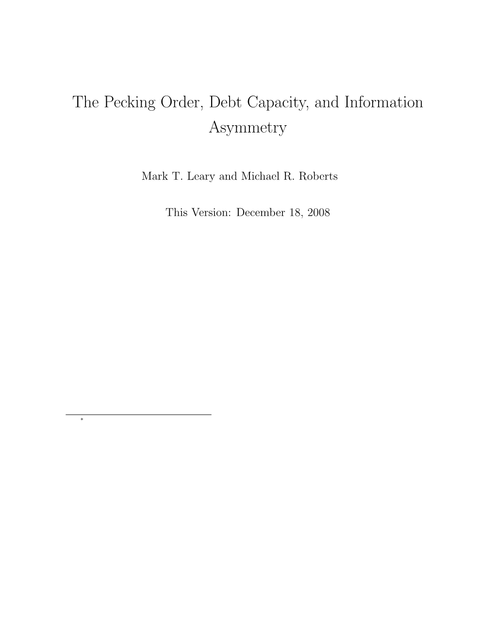 The Pecking Order, Debt Capacity, and Information Asymmetry
