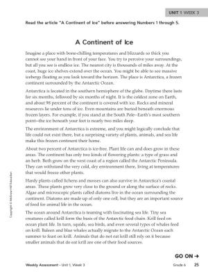 A Continent of Ice” Before Answering Numbers 1 Through 5