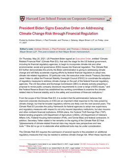 President Biden Signs Executive Order on Addressing Climate Change Risk Through Financial Regulation