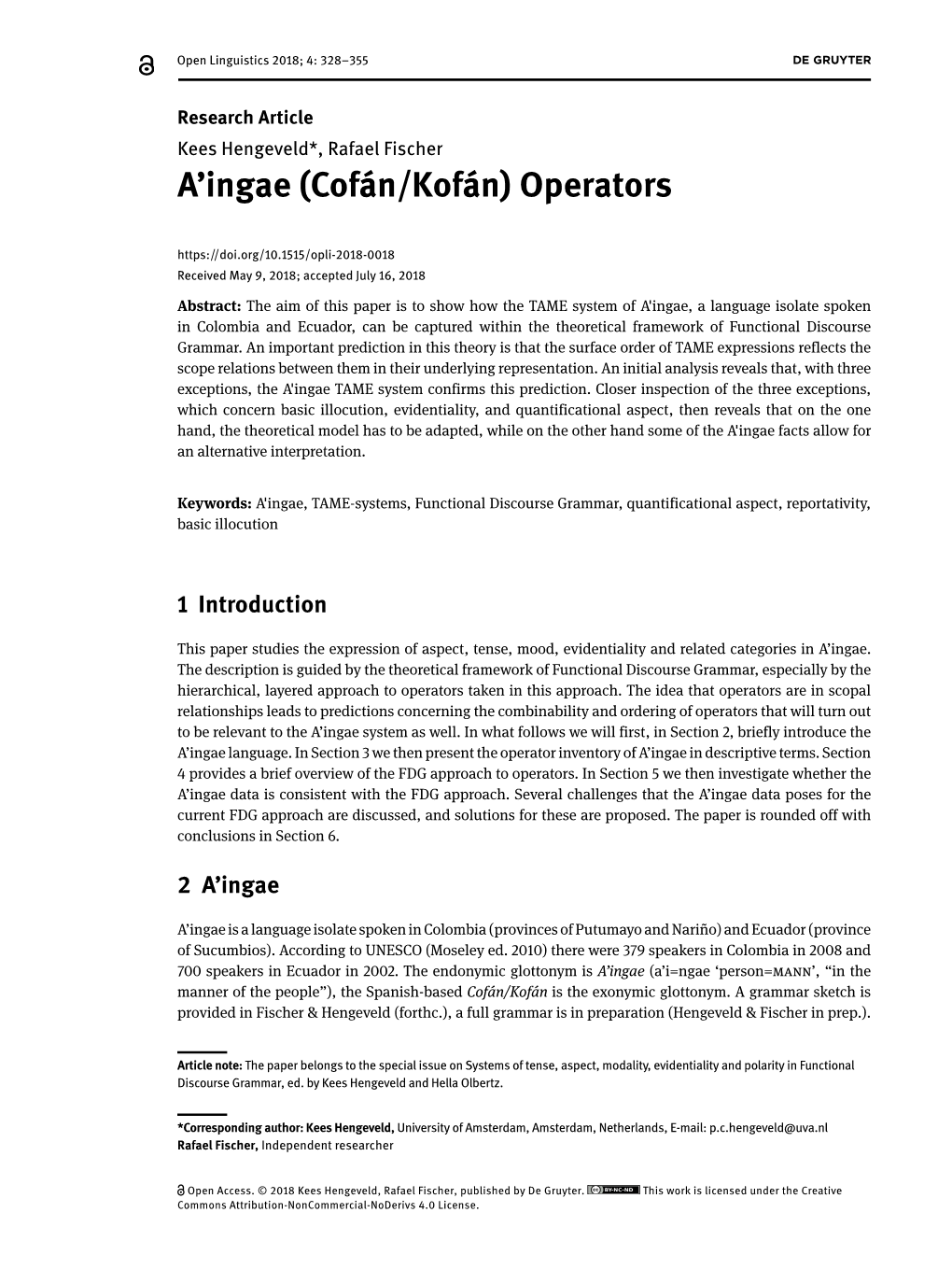 A'ingae (Cofán/Kofán) Operators