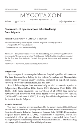 New Records of Pyrenocarpous Lichenized Fungi from Bulgaria