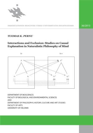 Studies on Causal Explanation in Naturalistic Philosophy of Mind