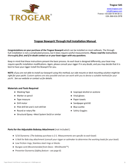 Trogear Bowsprit Through Hull Installation Manual