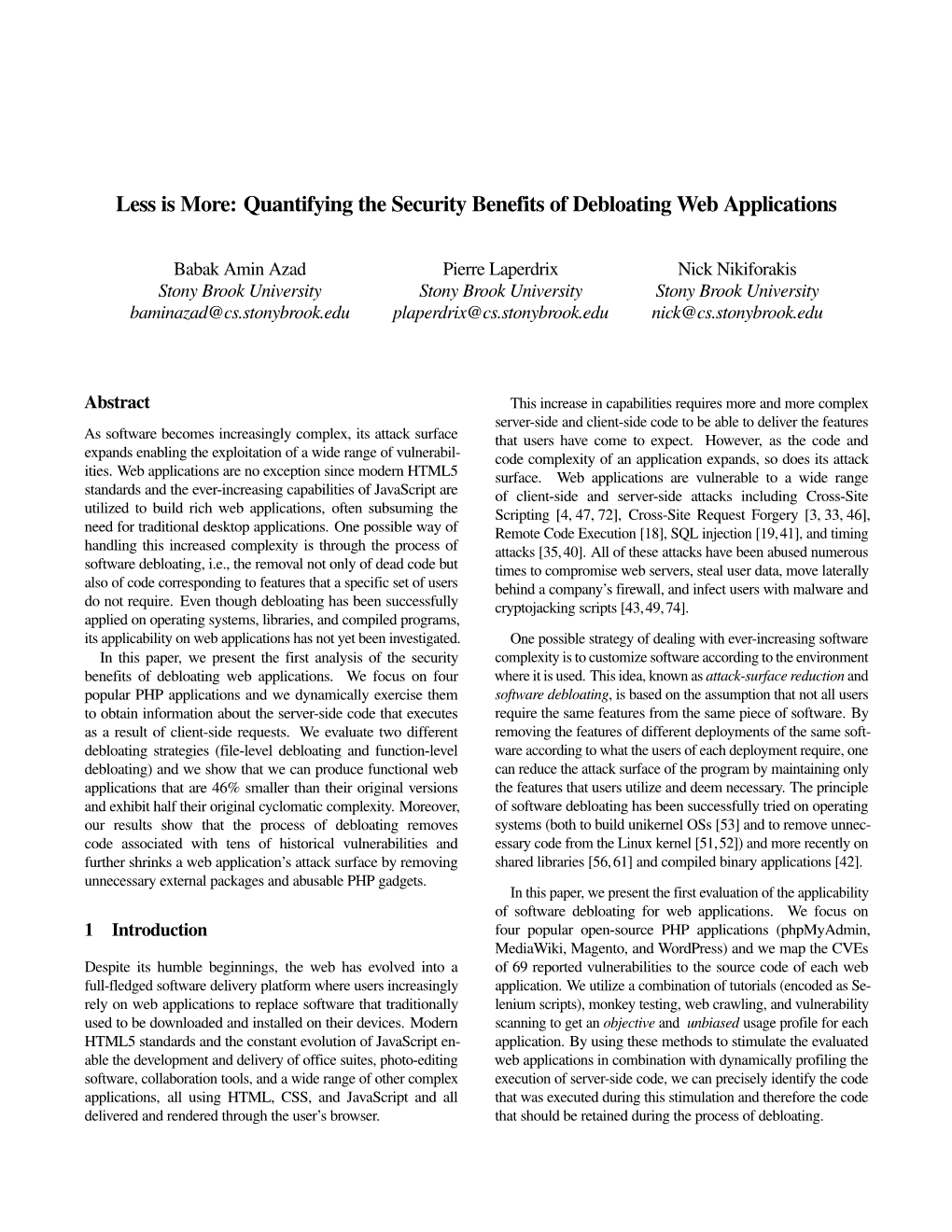 Quantifying the Security Benefits of Debloating Web Applications