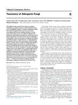 Taxonomy of Allergenic Fungi