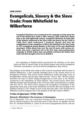 Evangelicals, Slavery & the Slave Trade: from Whitefield to Wilberforce