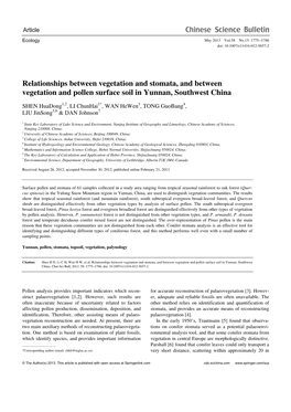 Relationships Between Vegetation and Stomata, and Between Vegetation and Pollen Surface Soil in Yunnan, Southwest China