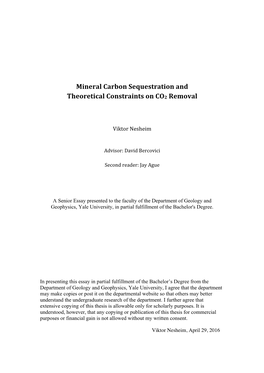 Mineral Carbon Sequestration and Theoretical Constraints on CO2