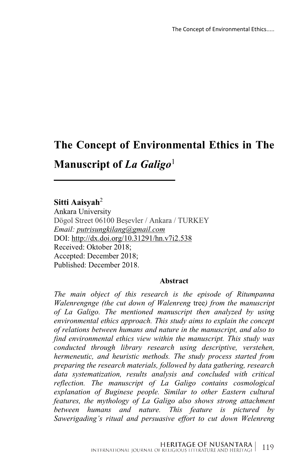 The Concept of Environmental Ethics in the Manuscript of La Galigo1