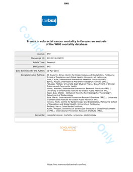 Trends in Colorectal Cancer Mortality in Europe