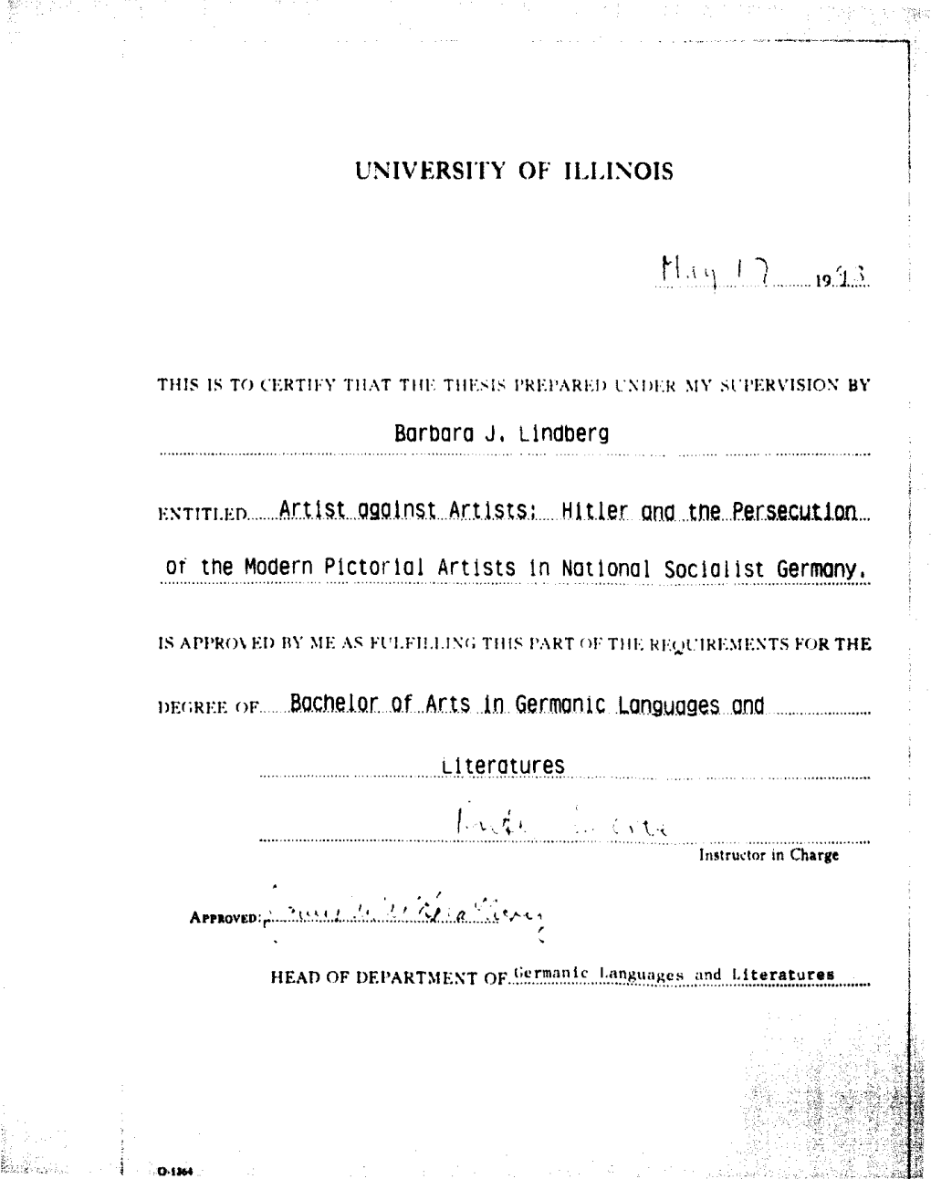 UNIVERSITY of ILLINOIS Entitled...Artist