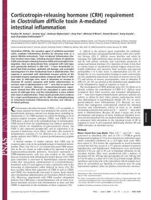 (CRH) Requirement in Clostridium Difficile Toxin A-Mediated Intestinal Inflammation