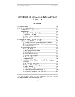 Blue Field of Dreams: a Bcs Antitrust Analysis