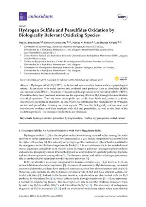 Hydrogen Sulfide and Persulfides Oxidation by Biologically Relevant