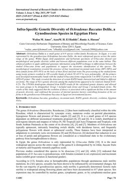 Infra-Specific Genetic Diversity of Ochradenus Baccatus Delile, a Gynodioecious Species in Egyptian Flora