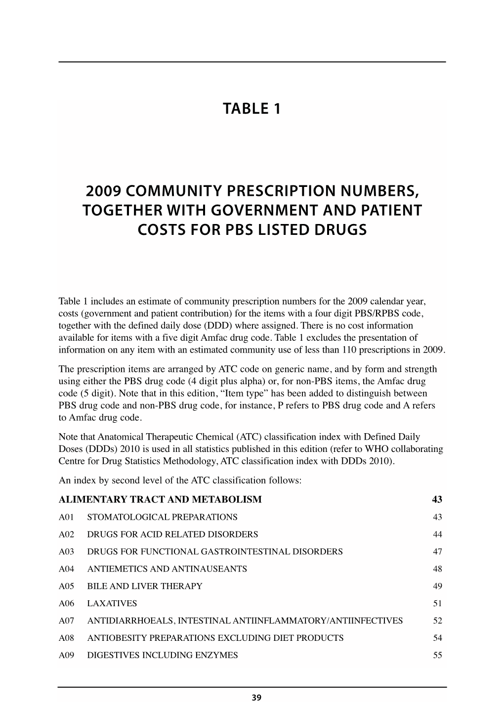 Table 1 2009 Community Prescription Numbers