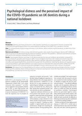 Psychological Distress and the Perceived Impact of the COVID-19 Pandemic on UK Dentists During a National Lockdown