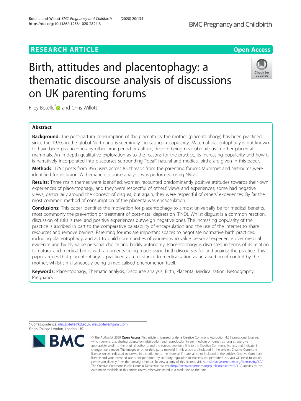 A Thematic Discourse Analysis of Discussions on UK Parenting Forums Riley Botelle* and Chris Willott