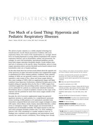 Hyperoxia and Pediatric Respiratory Illnesses Shawn L