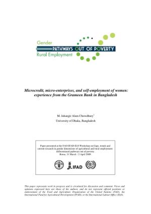 Microcredit, Micro-Enterprises, and Self-Employment of Women: Experience from the Grameen Bank in Bangladesh