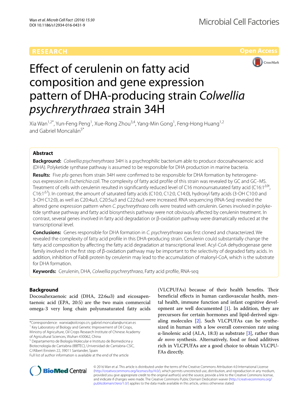 Effect of Cerulenin on Fatty Acid Composition and Gene Expression