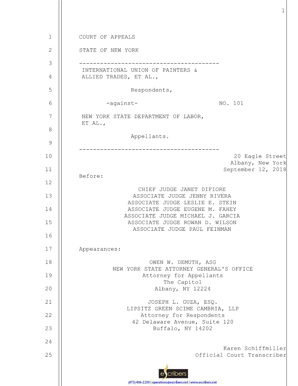 Transcript of Proceedings in the Court of Appeals Of