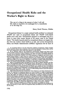 Occupational Health Risks and the Worker's Right to Know