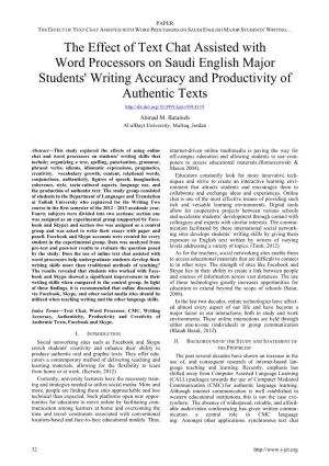 The Effect of Text Chat Assisted with Word Processors on Saudi English
