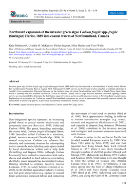 Northward Expansion of the Invasive Green Algae Codium Fragile Spp