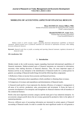 Modeling of Accounting Aspects of Financial Results